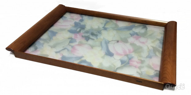 Vassoio manici in legno e piano decorato in vetro  - 3 varianti foto-330201