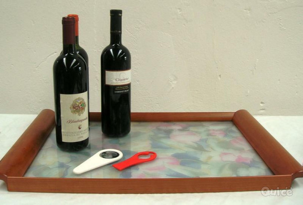 Vassoio manici in legno e piano decorato in vetro  - 3 varianti foto-38025