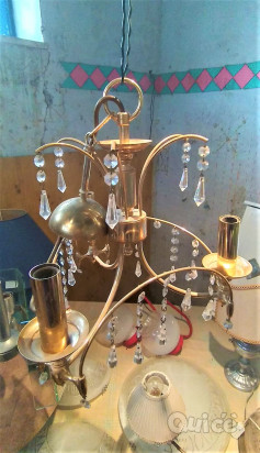 LAMPADARIO DORATO CON GOCCE DI CRISTALLO A 3 PUNTI LUCE  foto-344344