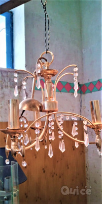 LAMPADARIO DORATO CON GOCCE DI CRISTALLO A 3 PUNTI LUCE  foto-344346