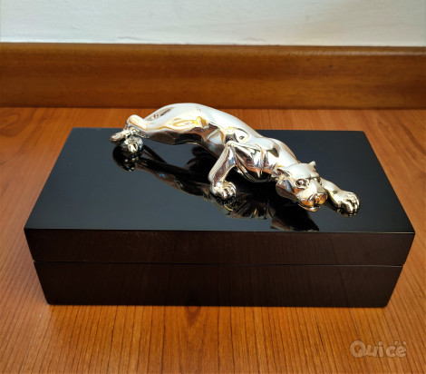 Scatola Legno nero lucido con Giaguaro Argento foto-47994