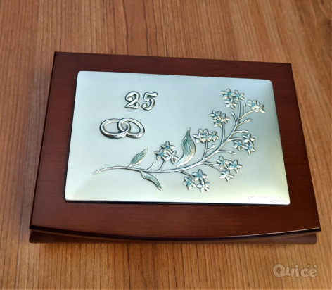Scatola Portagioie in legno marrone scuro 25&deg; anniversario foto-48003