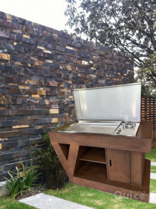 Barbecue a gas da esterno: piastra e fornello due fuochi inox su struttura cort foto-48756