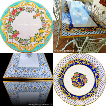 Tavoli in pietra lavica con decorazioni a mano a Napoli e in Campania