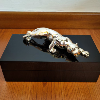 Scatola Legno nero lucido con Giaguaro Argento