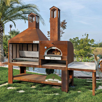 caminetto da esterno nero o in acciaio corten